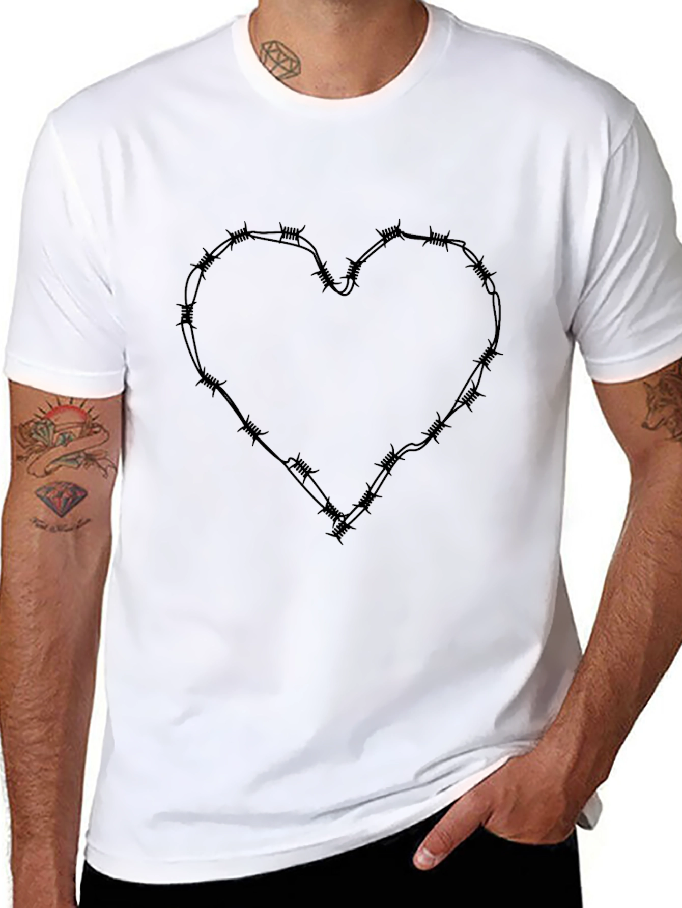 Barbed Wire Heart Graphic Tee - Edgy Fashion