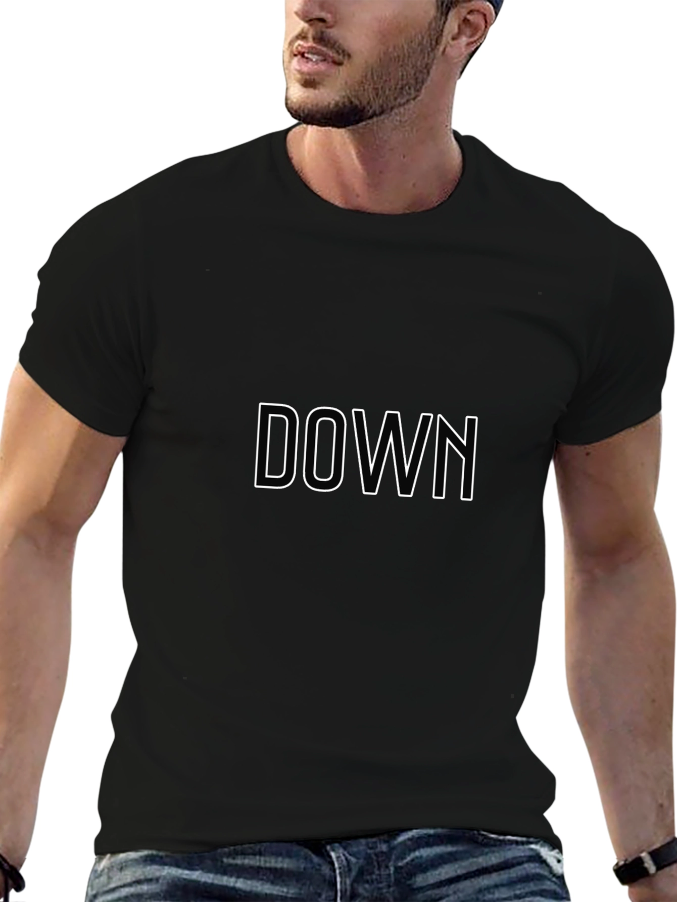 Edgy Down Graphic Tee - Cool Casual Black T-Shirt