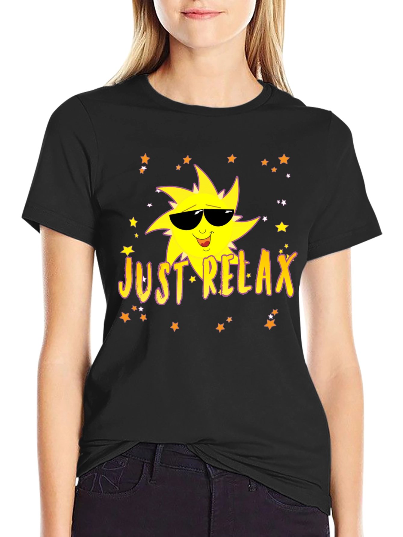 Just Relax Black T-Shirt - Smiley Sun