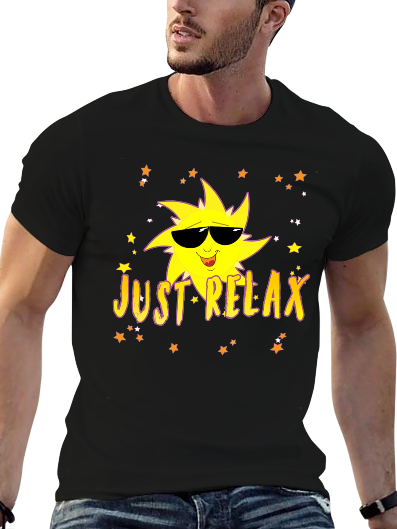 Just Relax Black T-Shirt - Smiley Sun