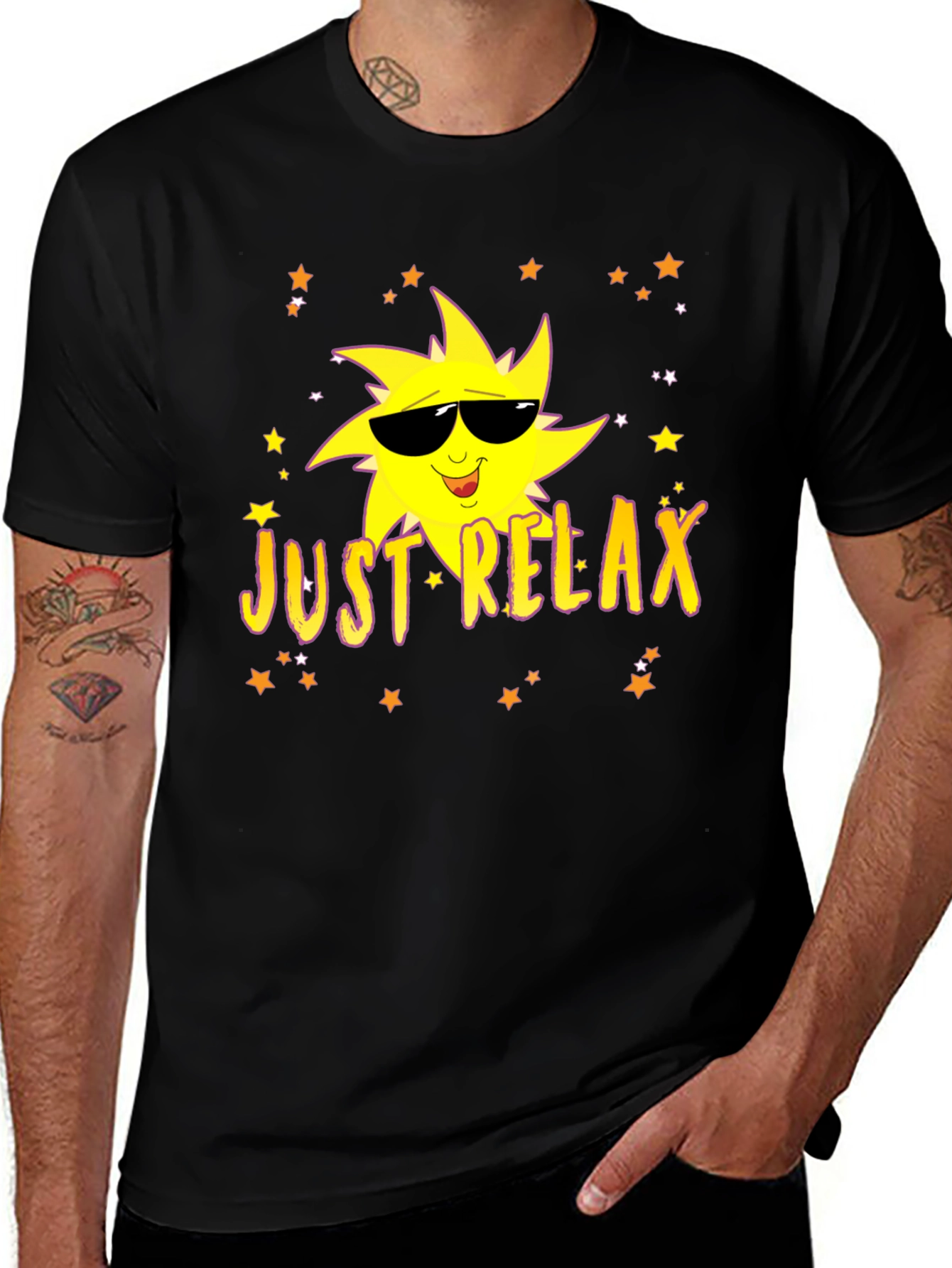 Just Relax Black T-Shirt - Smiley Sun
