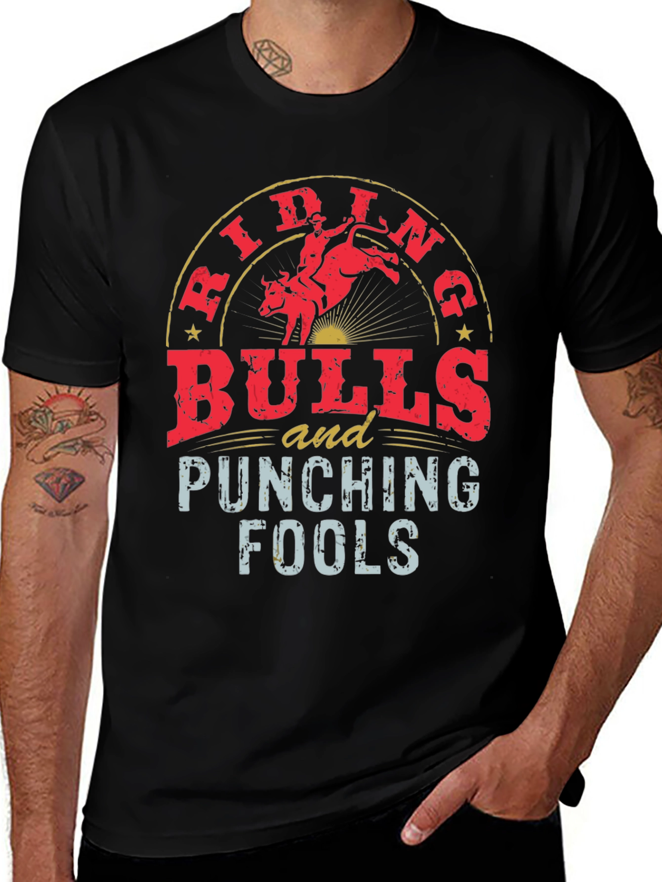 Riding Bulls and Punching Fools Black Tee