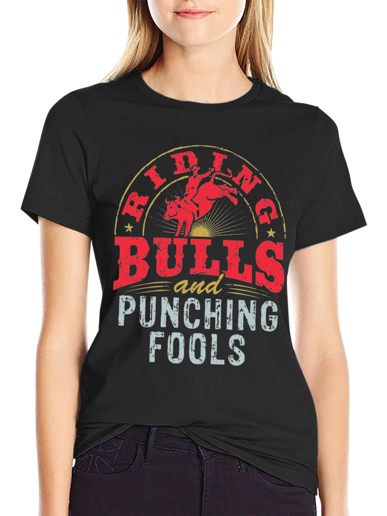 Riding Bulls and Punching Fools Black Tee