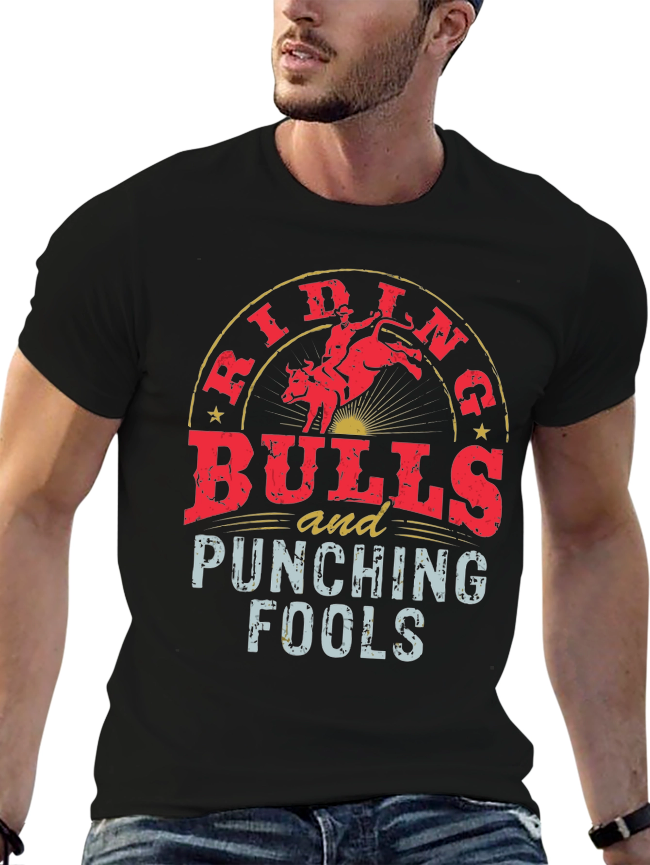 Riding Bulls and Punching Fools Black Tee
