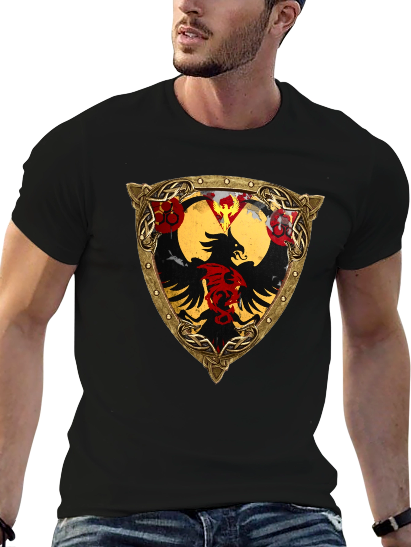 Embroidered Eagle Shield Graphic T-Shirt