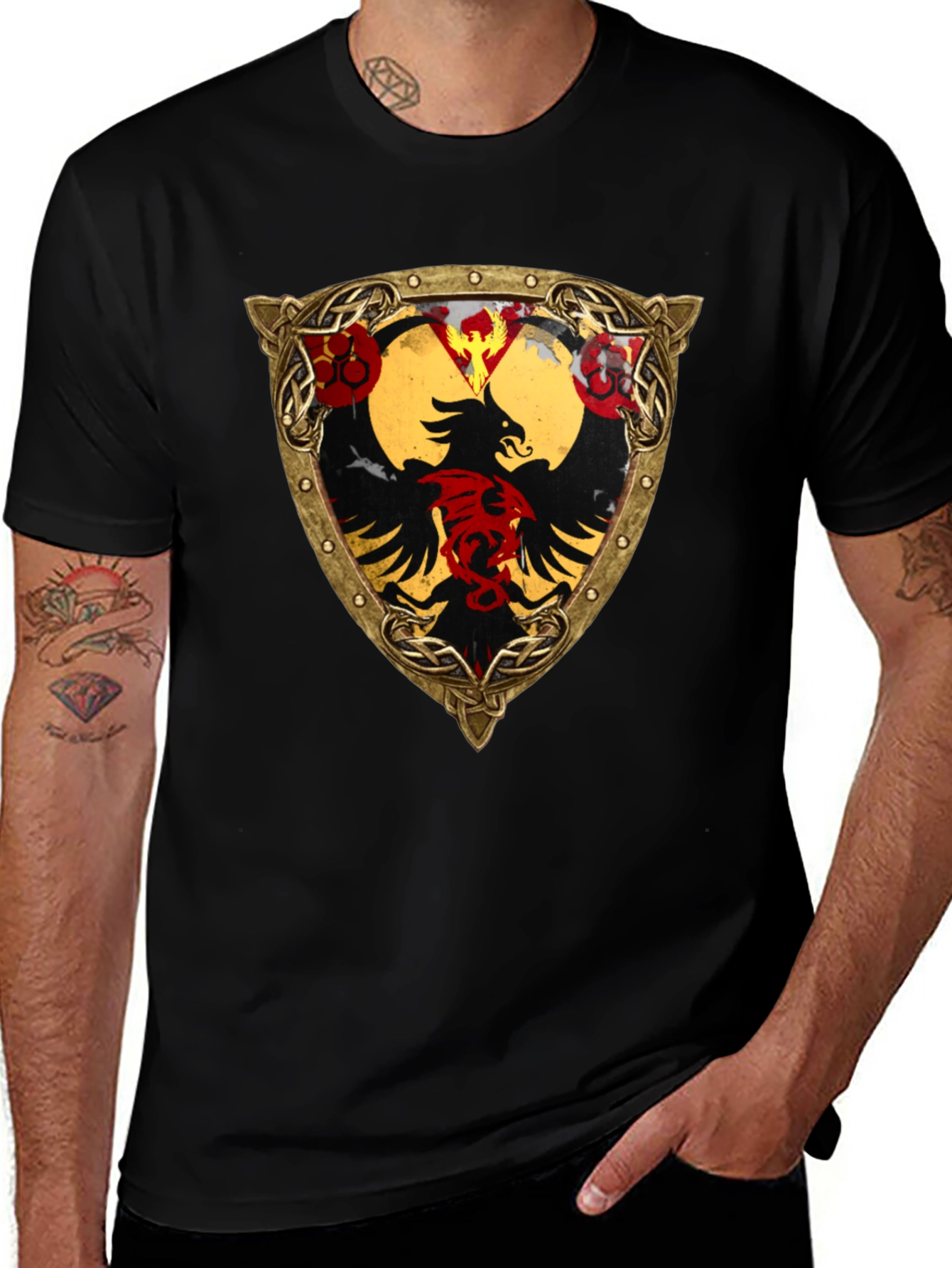 Embroidered Eagle Shield Graphic T-Shirt