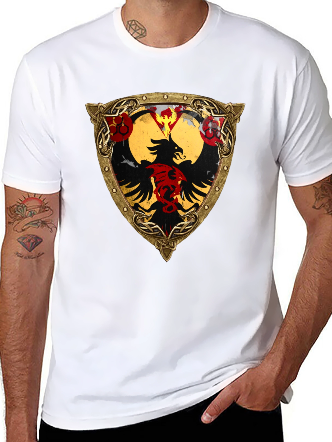Embroidered Eagle Shield Graphic T-Shirt