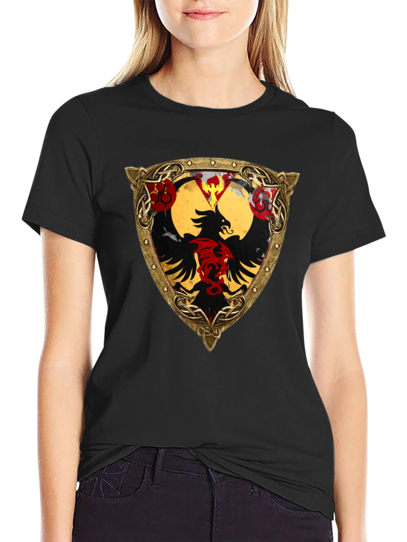 Embroidered Eagle Shield Graphic T-Shirt