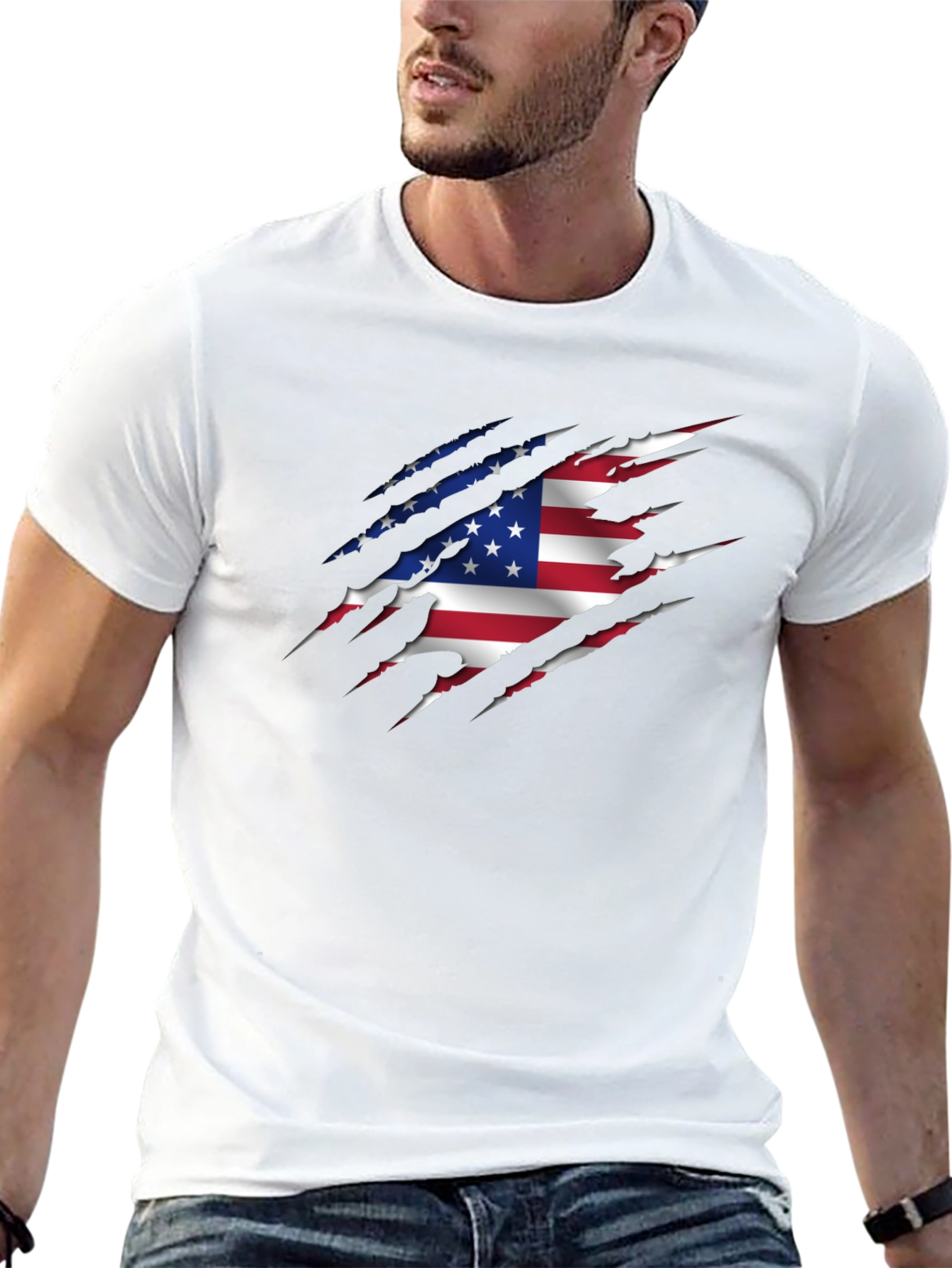 American Flag Ripped Graphic T-Shirt