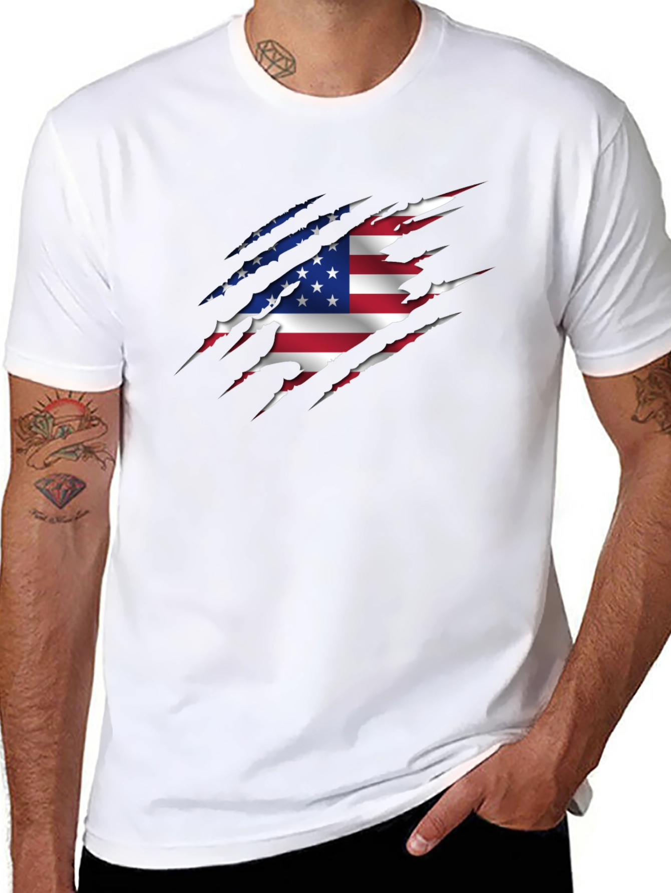 American Flag Ripped Graphic T-Shirt