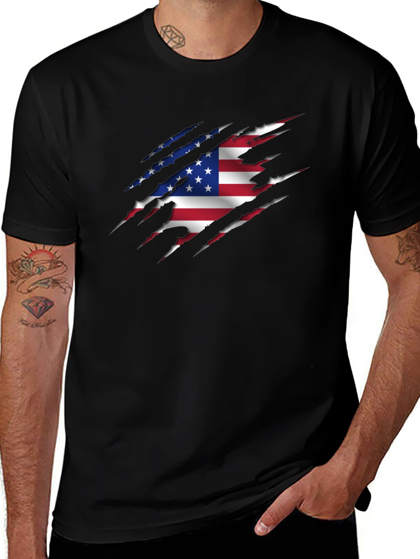 American Flag Ripped Graphic T-Shirt