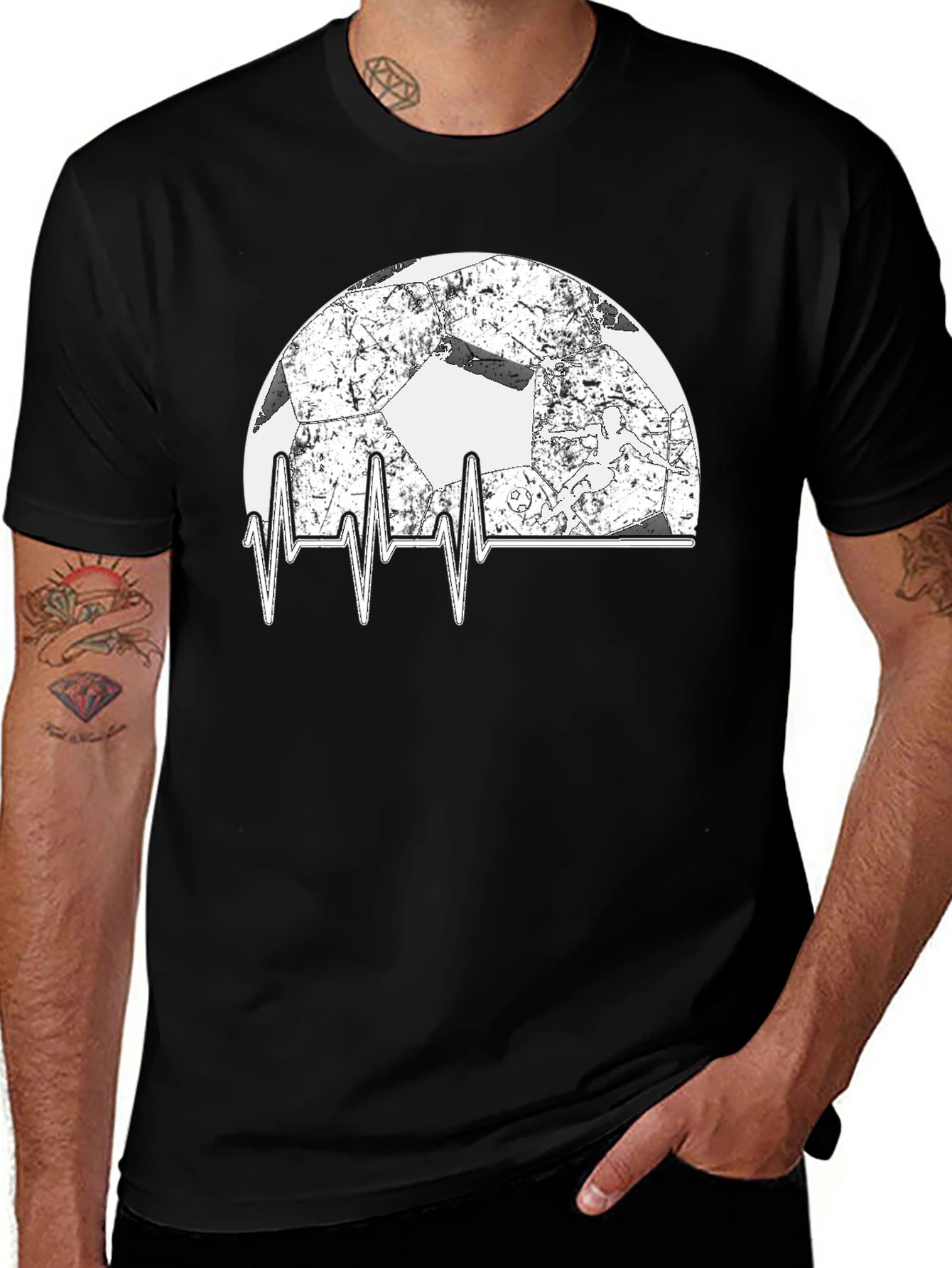 Soccer Heartbeat T-Shirt - Black Graphic Tee