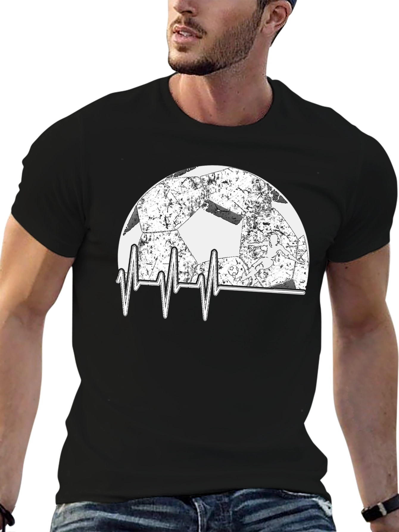 Soccer Heartbeat T-Shirt - Black Graphic Tee