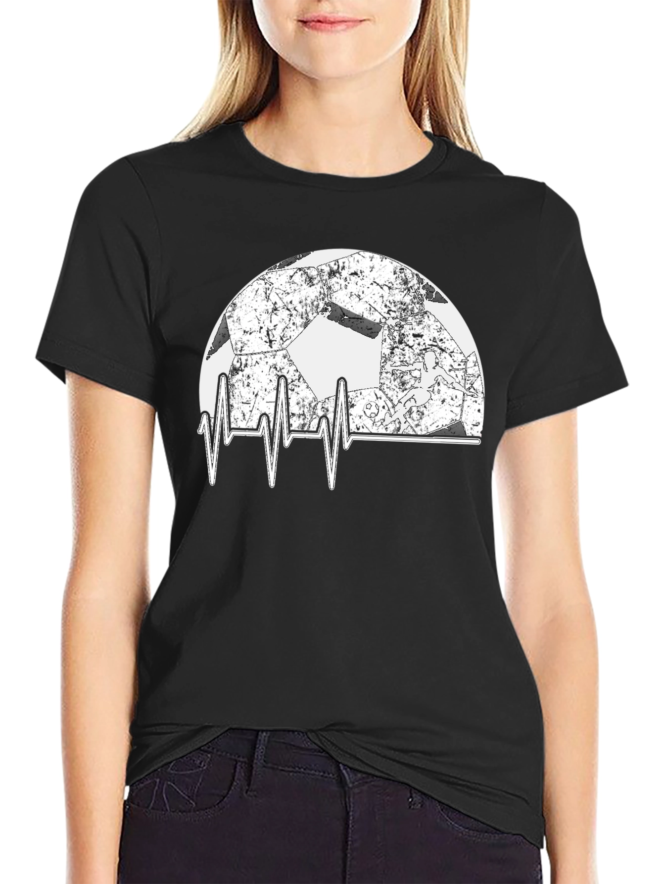 Soccer Heartbeat T-Shirt - Black Graphic Tee