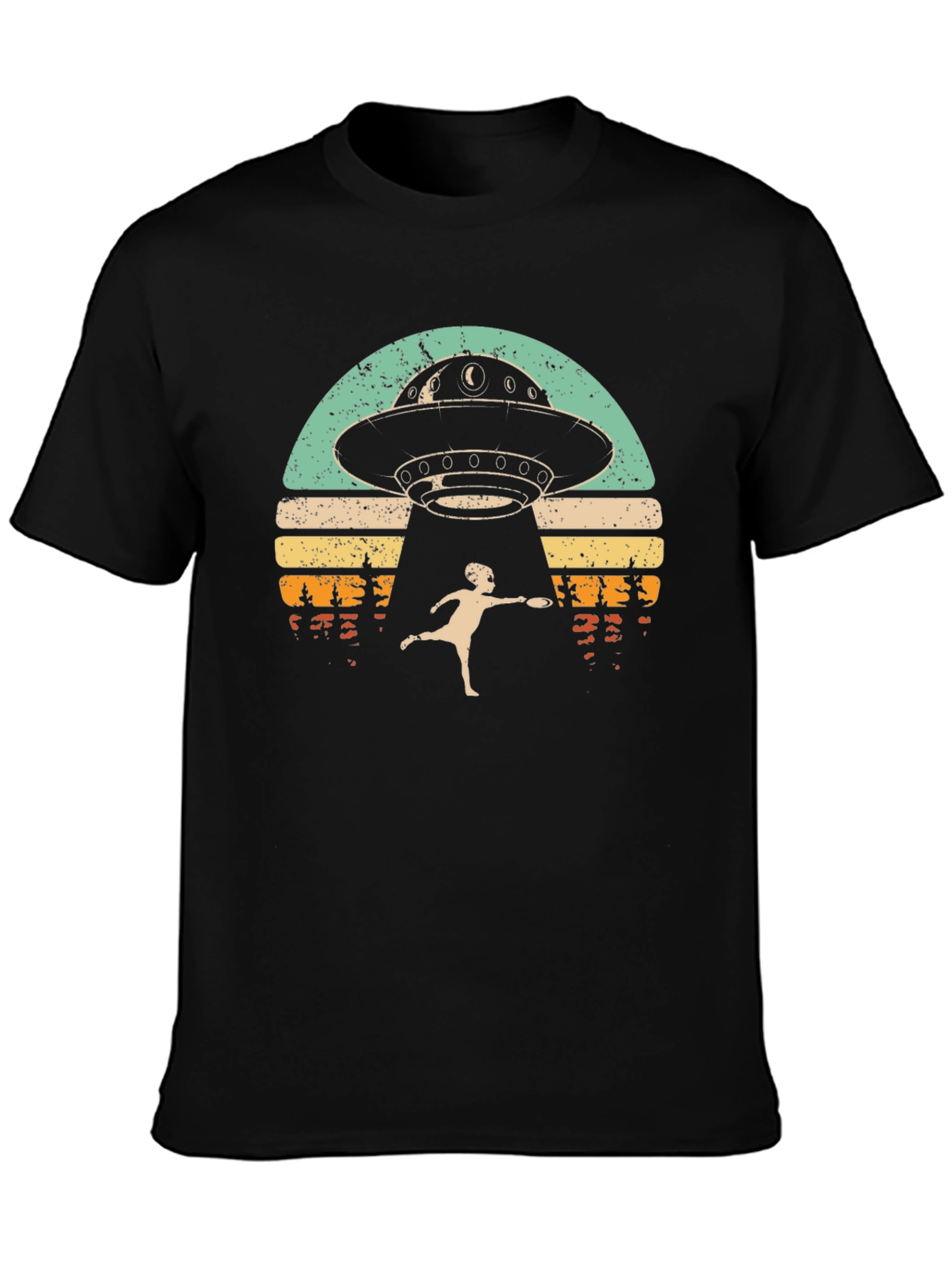 Retro UFO Abduction Graphic Tee - Frisbee Fun