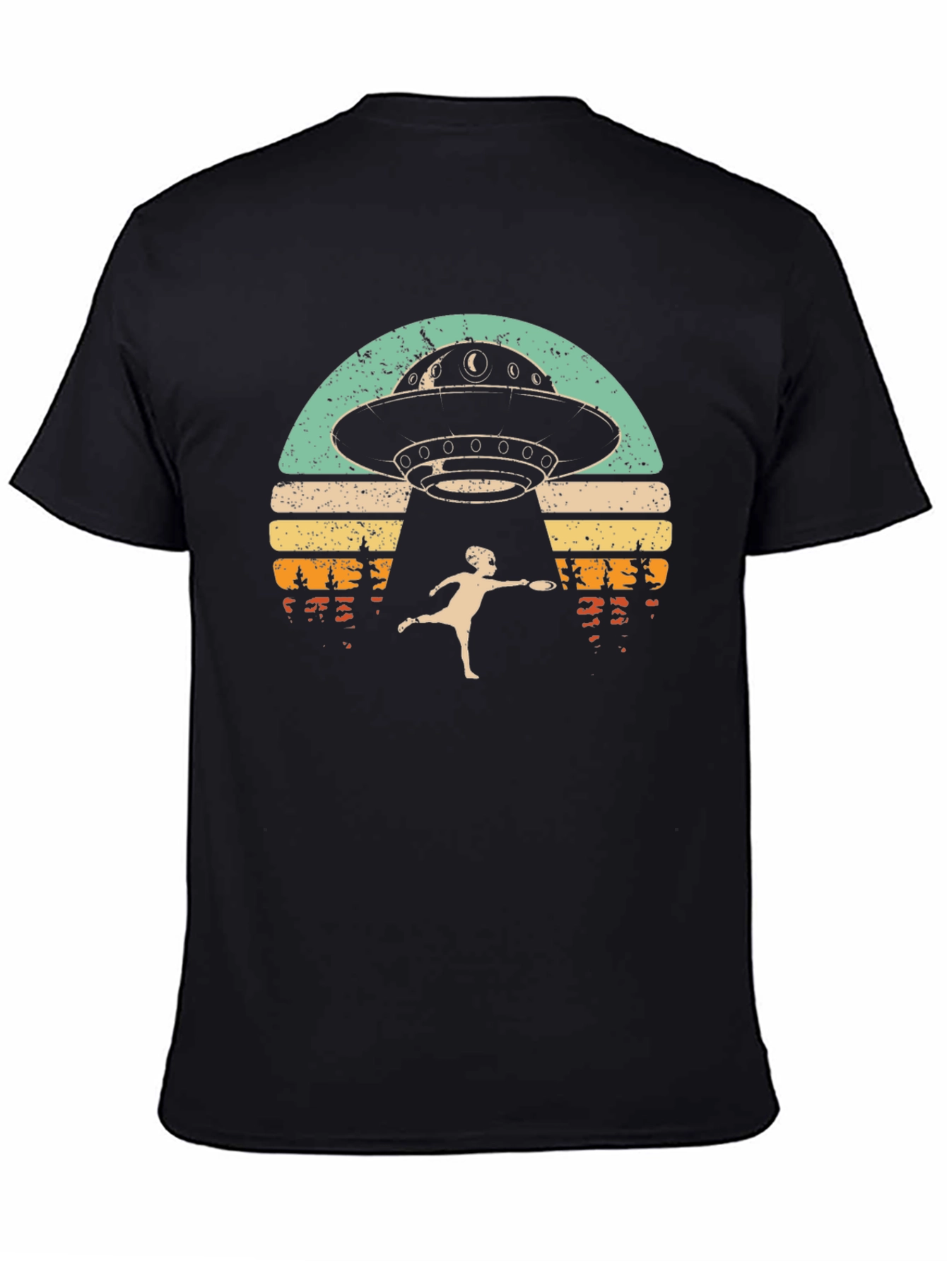 Retro UFO Abduction Graphic Tee - Frisbee Fun