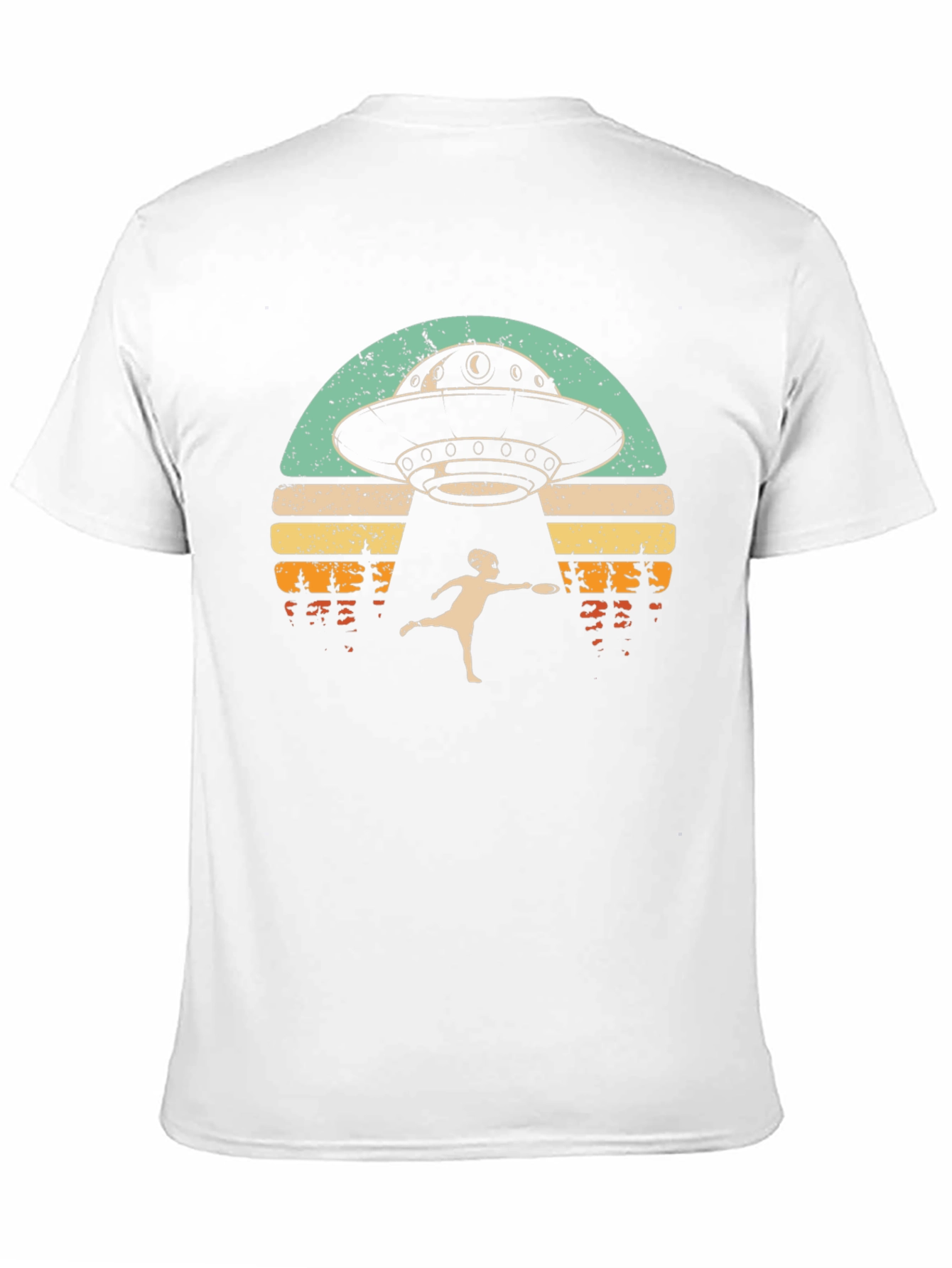 Retro UFO Abduction Graphic Tee - Frisbee Fun