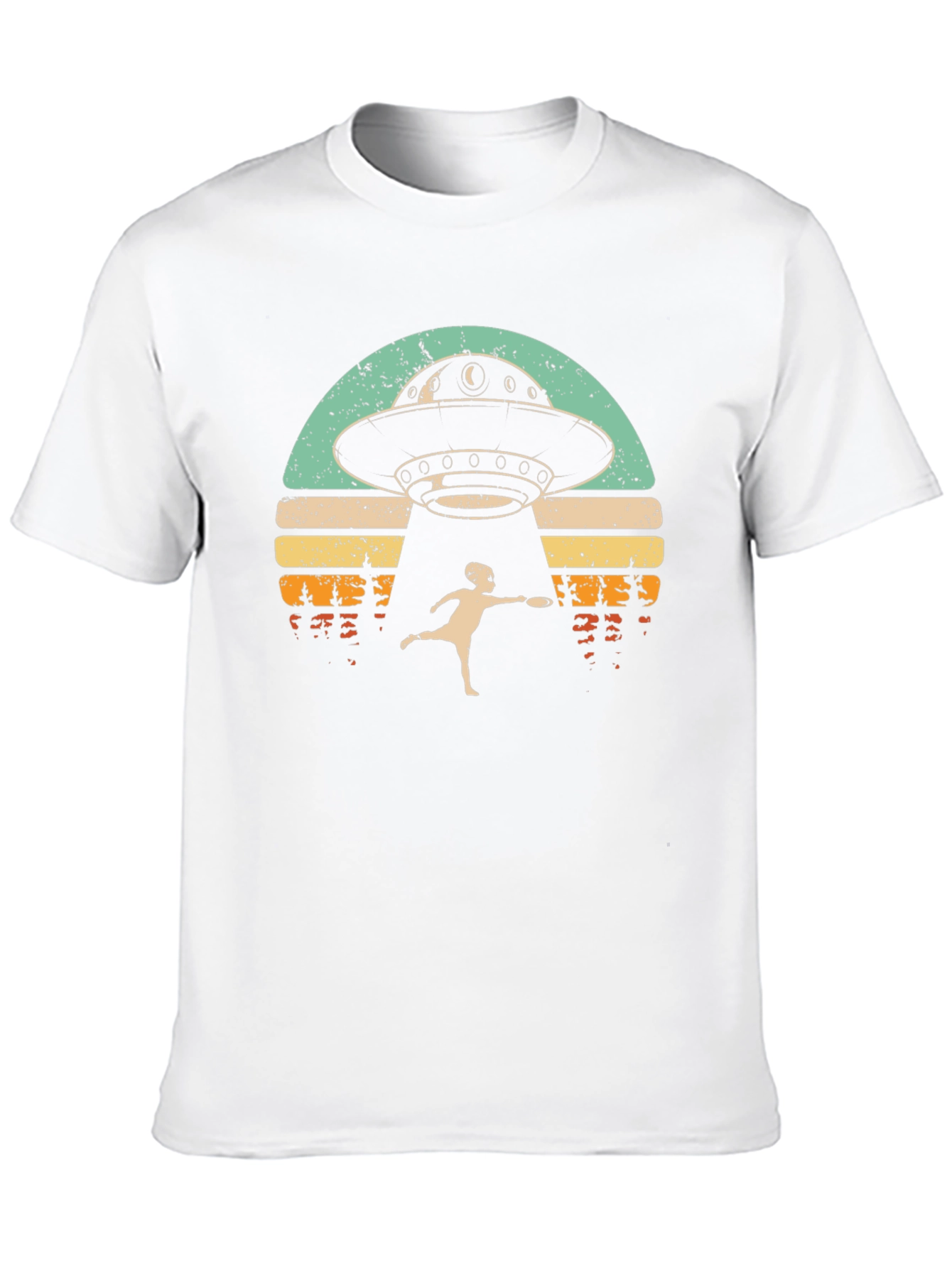Retro UFO Abduction Graphic Tee - Frisbee Fun