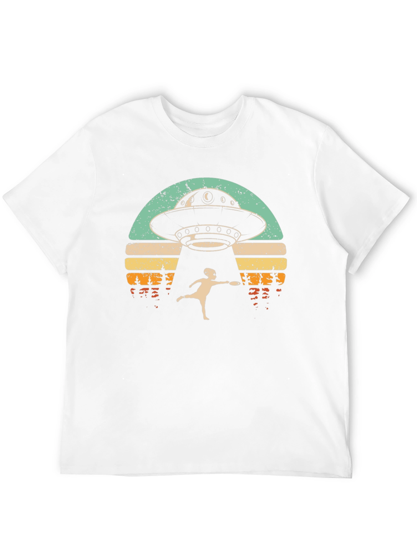 Retro UFO Abduction Graphic Tee - Frisbee Fun