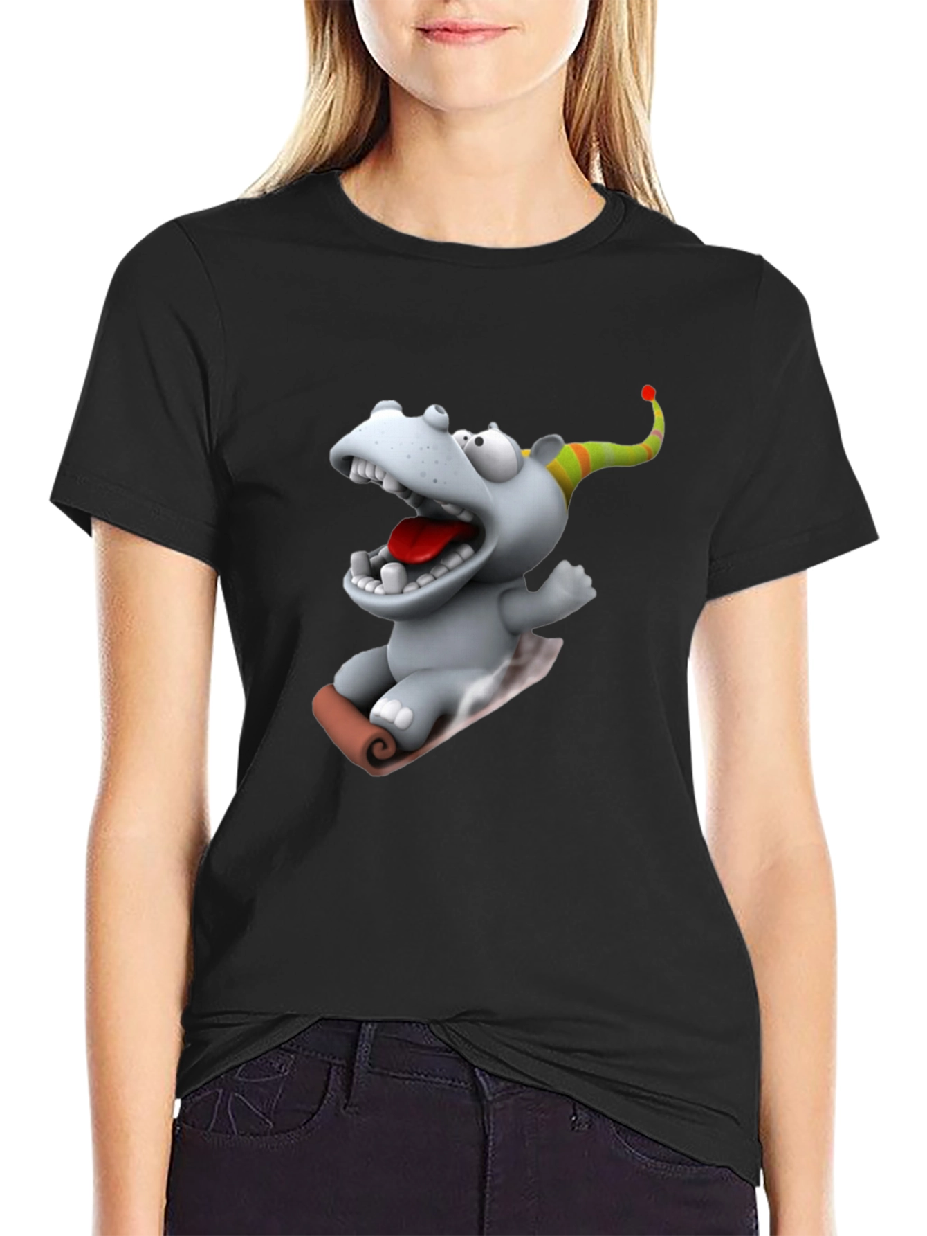 Cartoon Hippo T-Shirt - Fun Graphic Tee