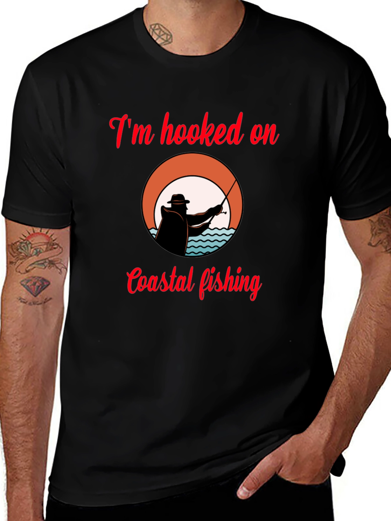 Hooked on Coastal Fishing T-Shirt - Black