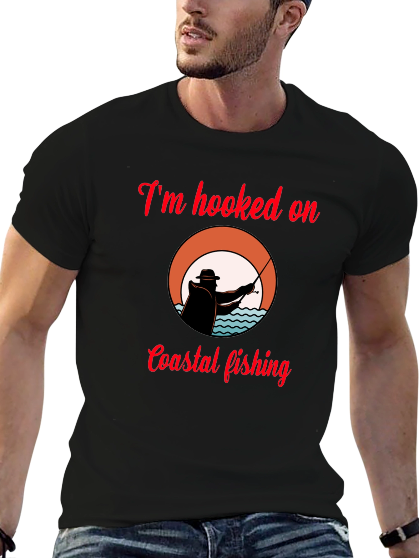 Hooked on Coastal Fishing T-Shirt - Black