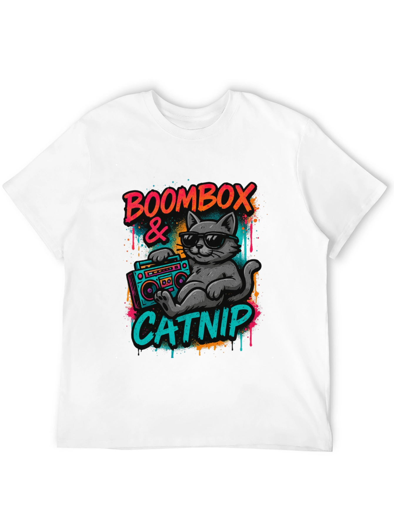 Boombox & Catnip Graphic T-Shirt - Retro Cat Tee