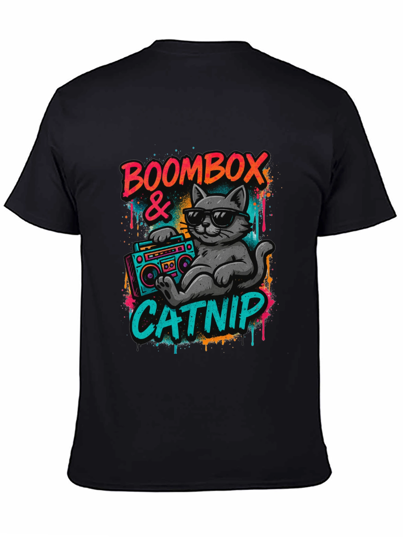 Boombox & Catnip Graphic T-Shirt - Retro Cat Tee