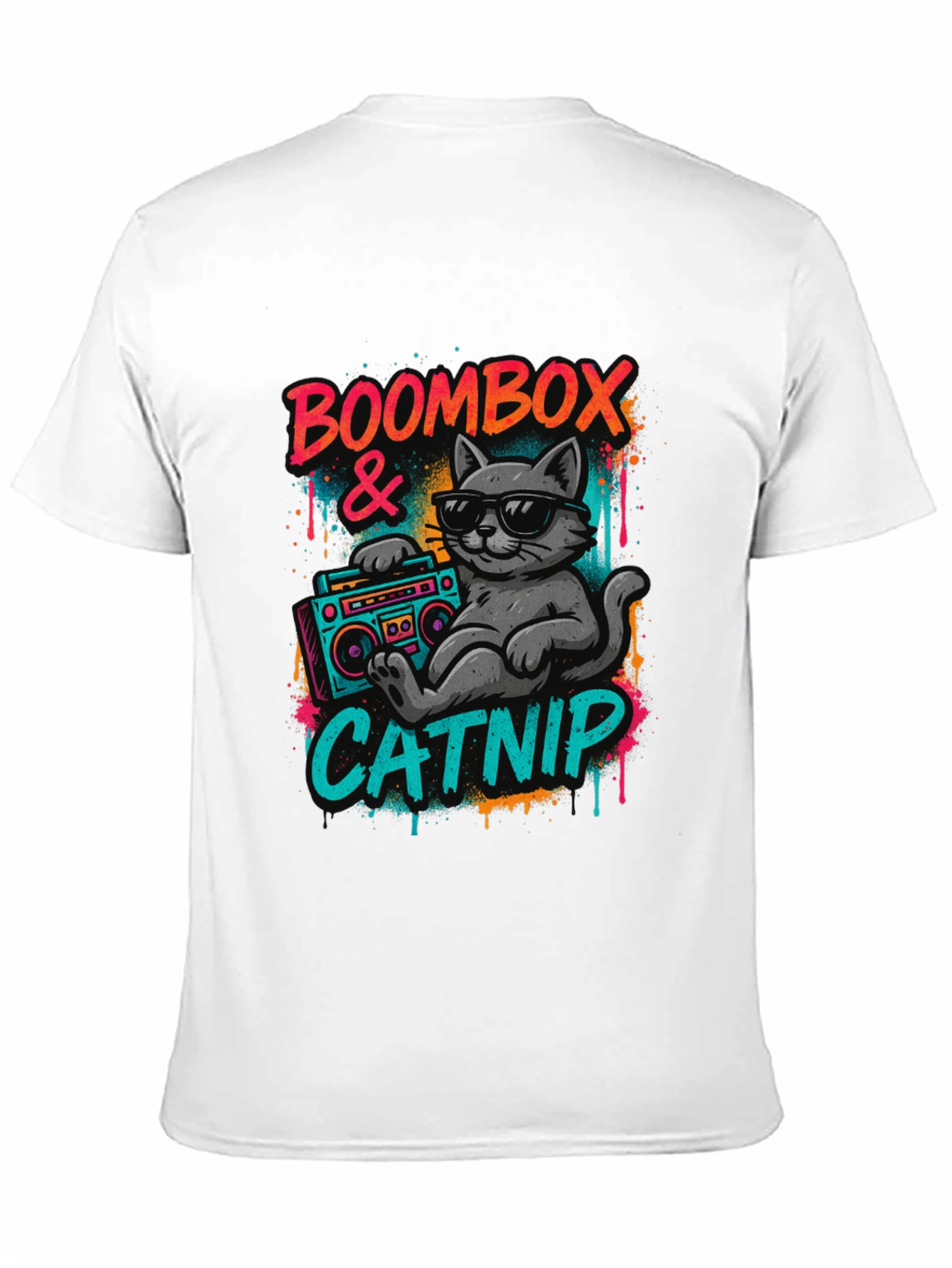 Boombox & Catnip Graphic T-Shirt - Retro Cat Tee