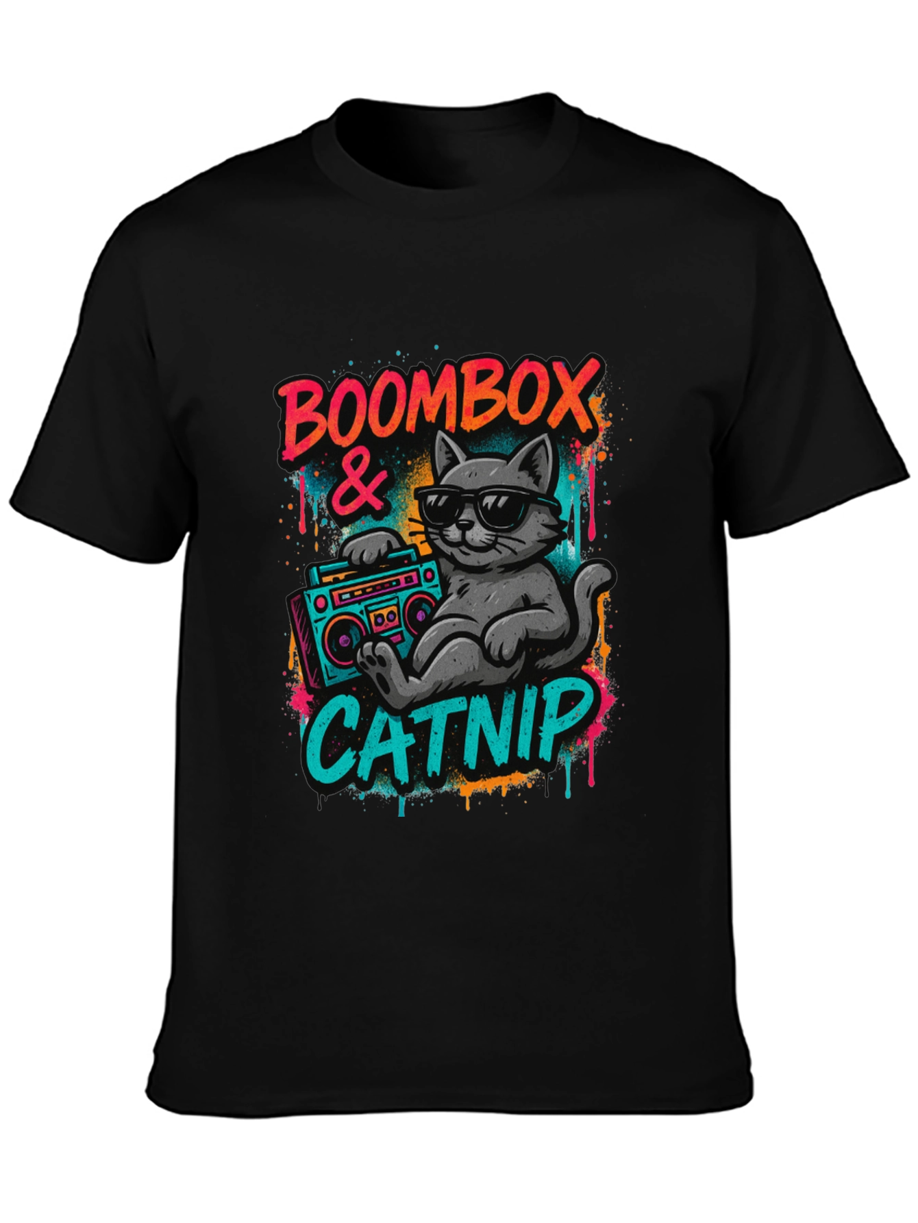 Boombox & Catnip Graphic T-Shirt - Retro Cat Tee