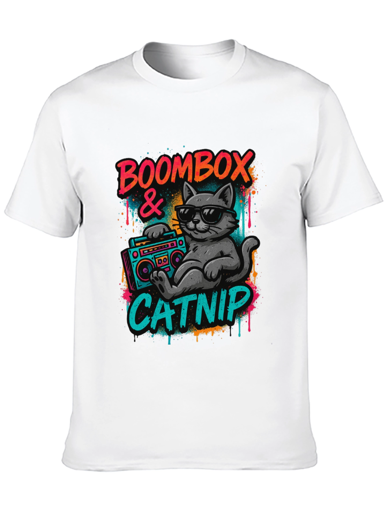 Boombox & Catnip Graphic T-Shirt - Retro Cat Tee
