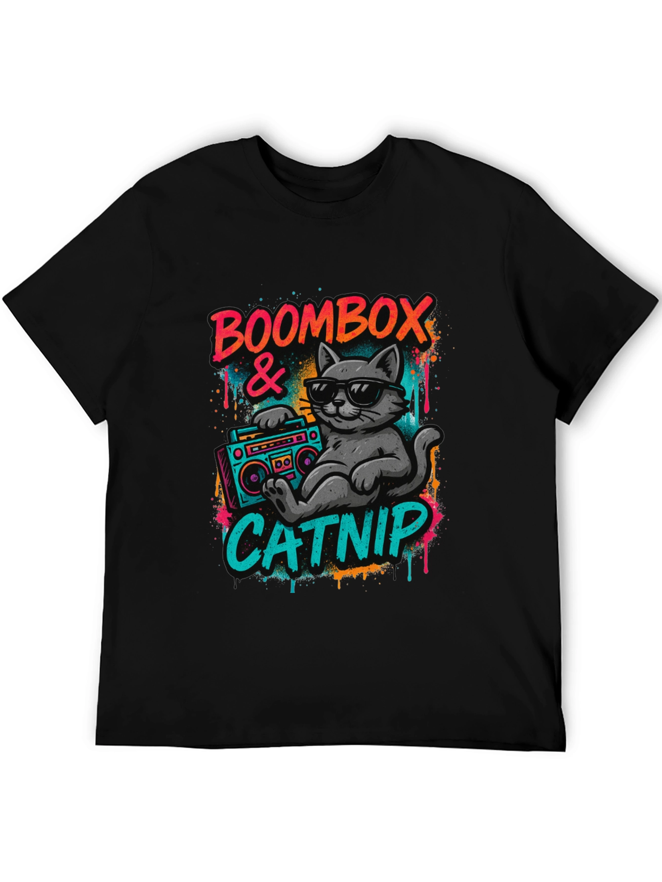 Boombox & Catnip Graphic T-Shirt - Retro Cat Tee