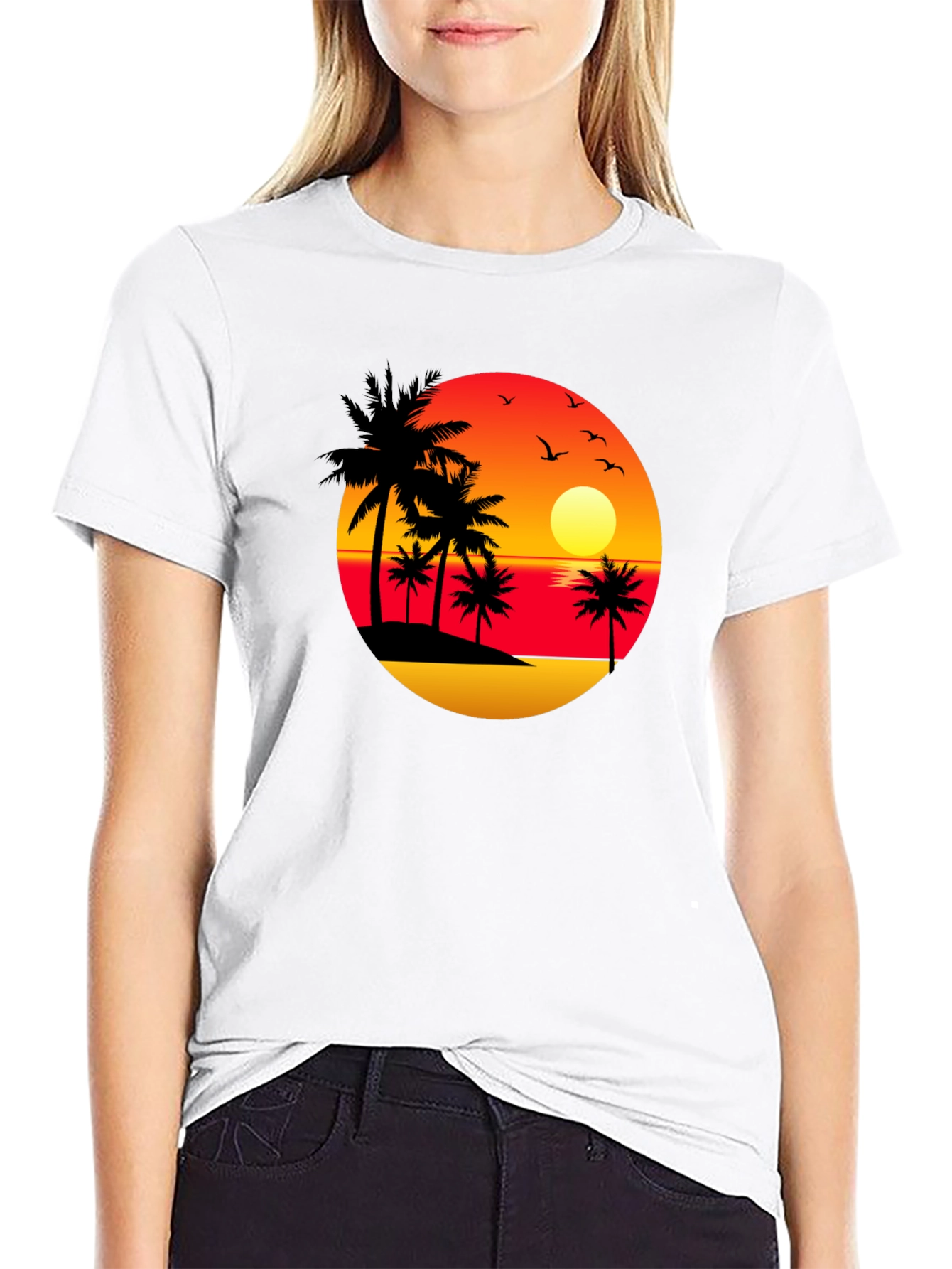 Sunset Palm Tree Black Graphic Tee