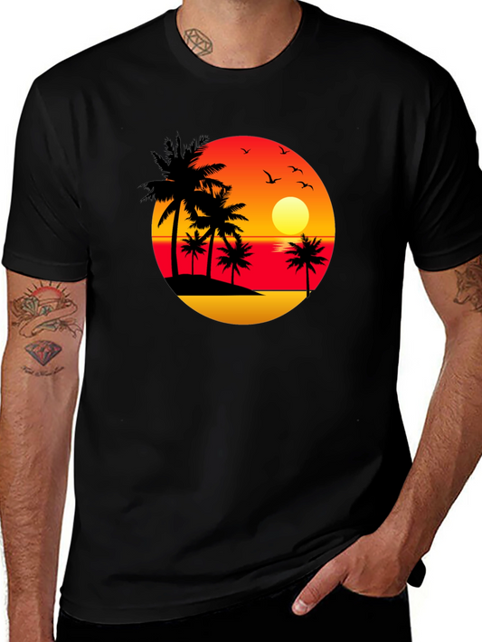 Sunset Palm Tree Black Graphic Tee