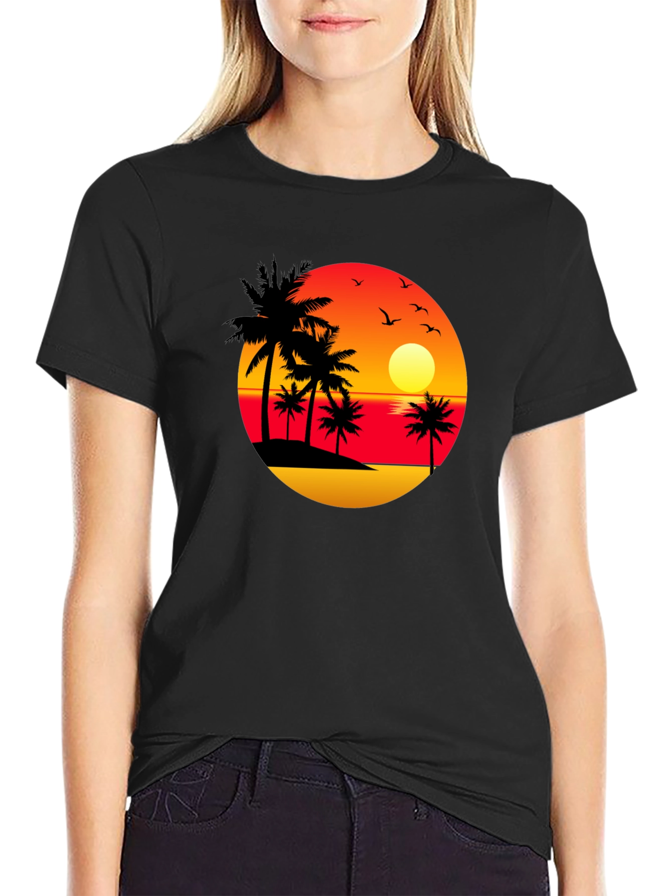 Sunset Palm Tree Black Graphic Tee