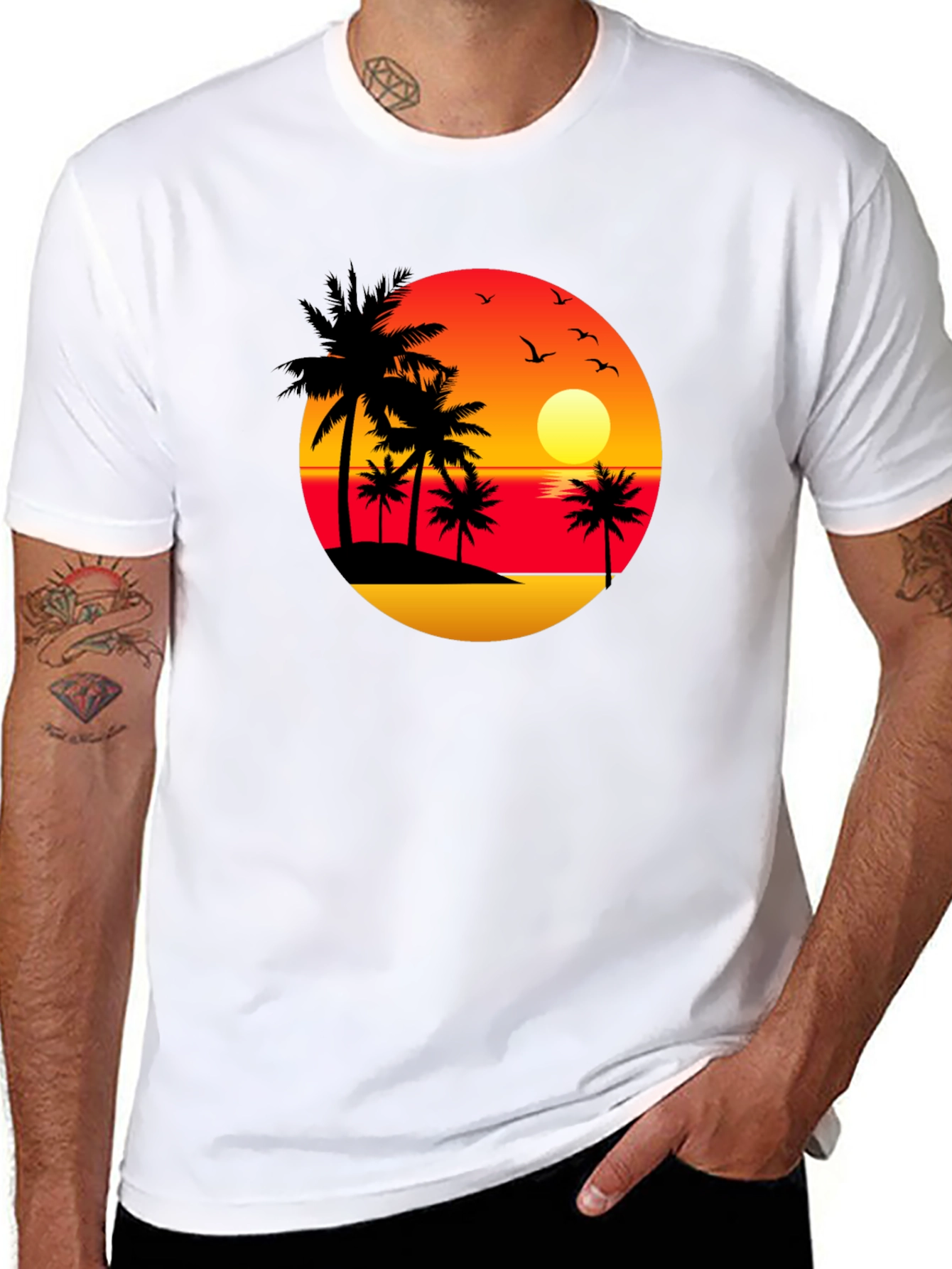 Sunset Palm Tree Black Graphic Tee