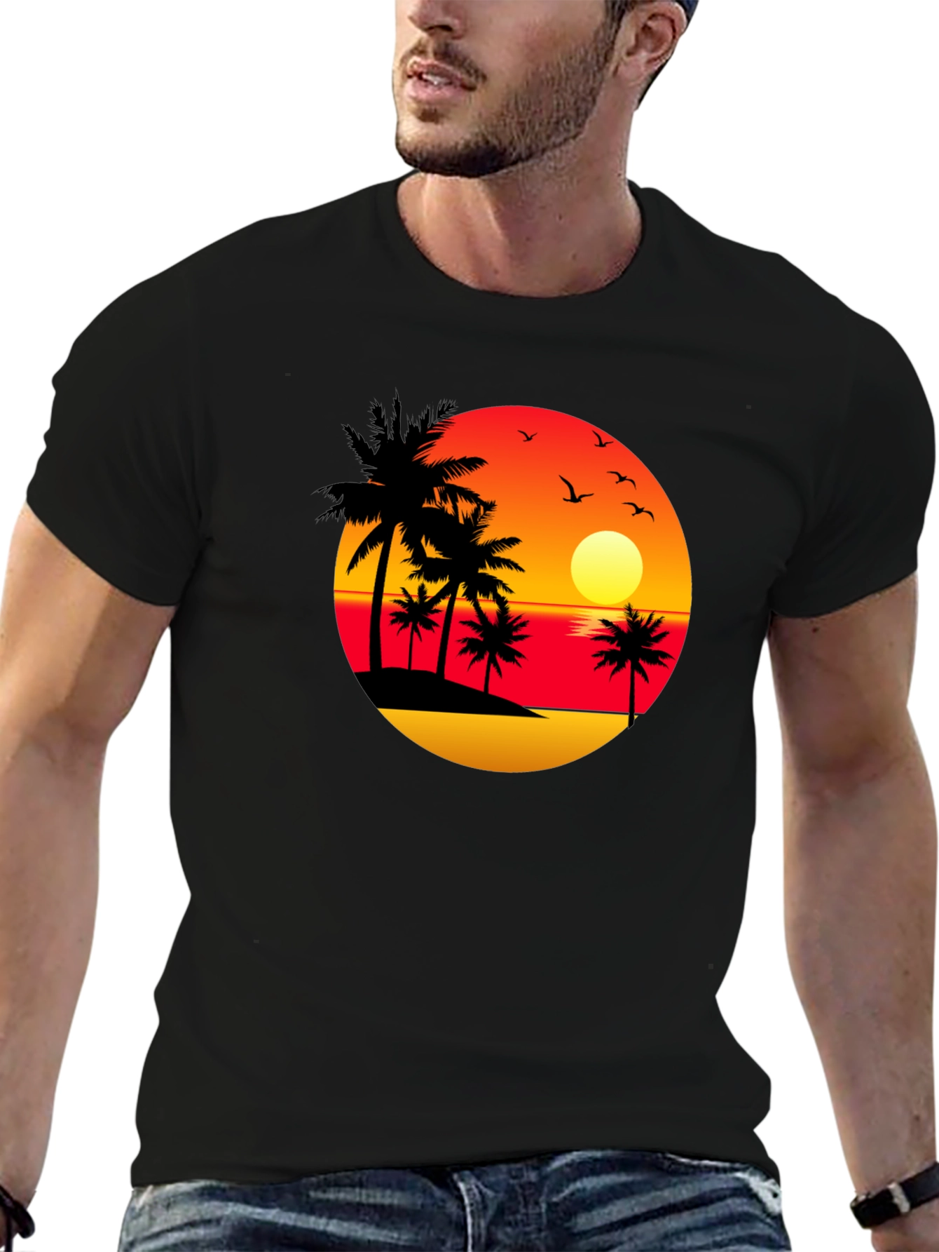 Sunset Palm Tree Black Graphic Tee
