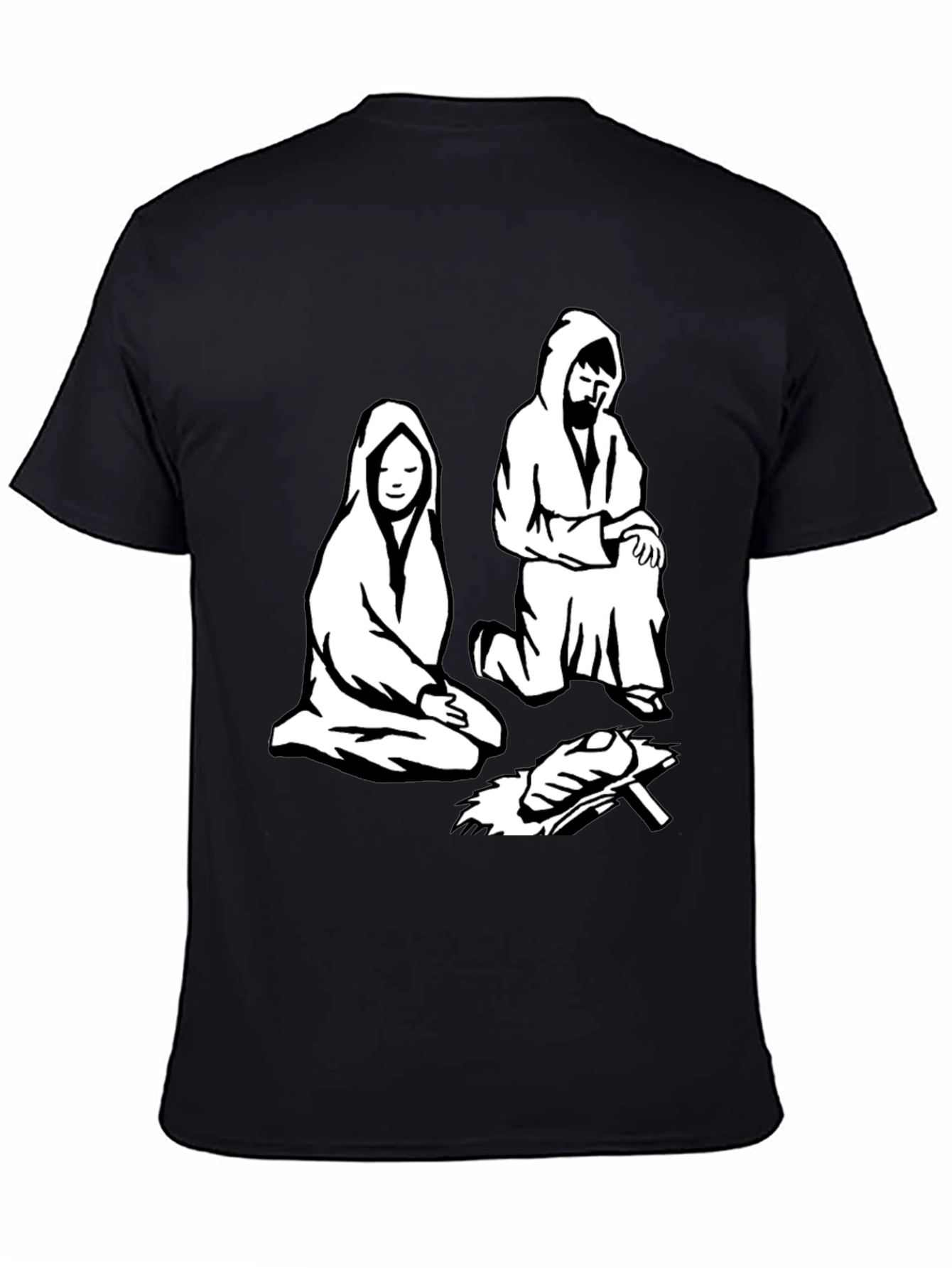 Nativity Scene Graphic Tee - Black Cotton T-Shirt