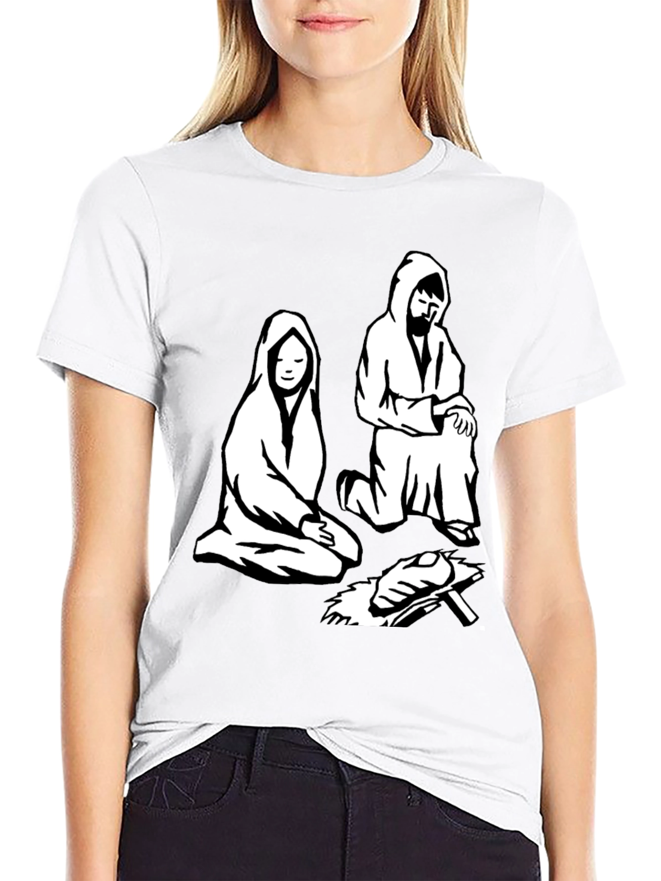 Nativity Scene Graphic Tee - Black Cotton T-Shirt