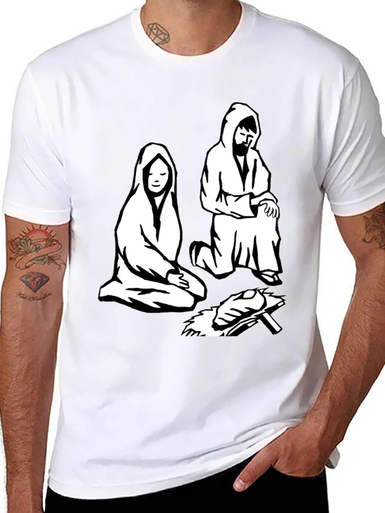 Nativity Scene Graphic Tee - Black Cotton T-Shirt