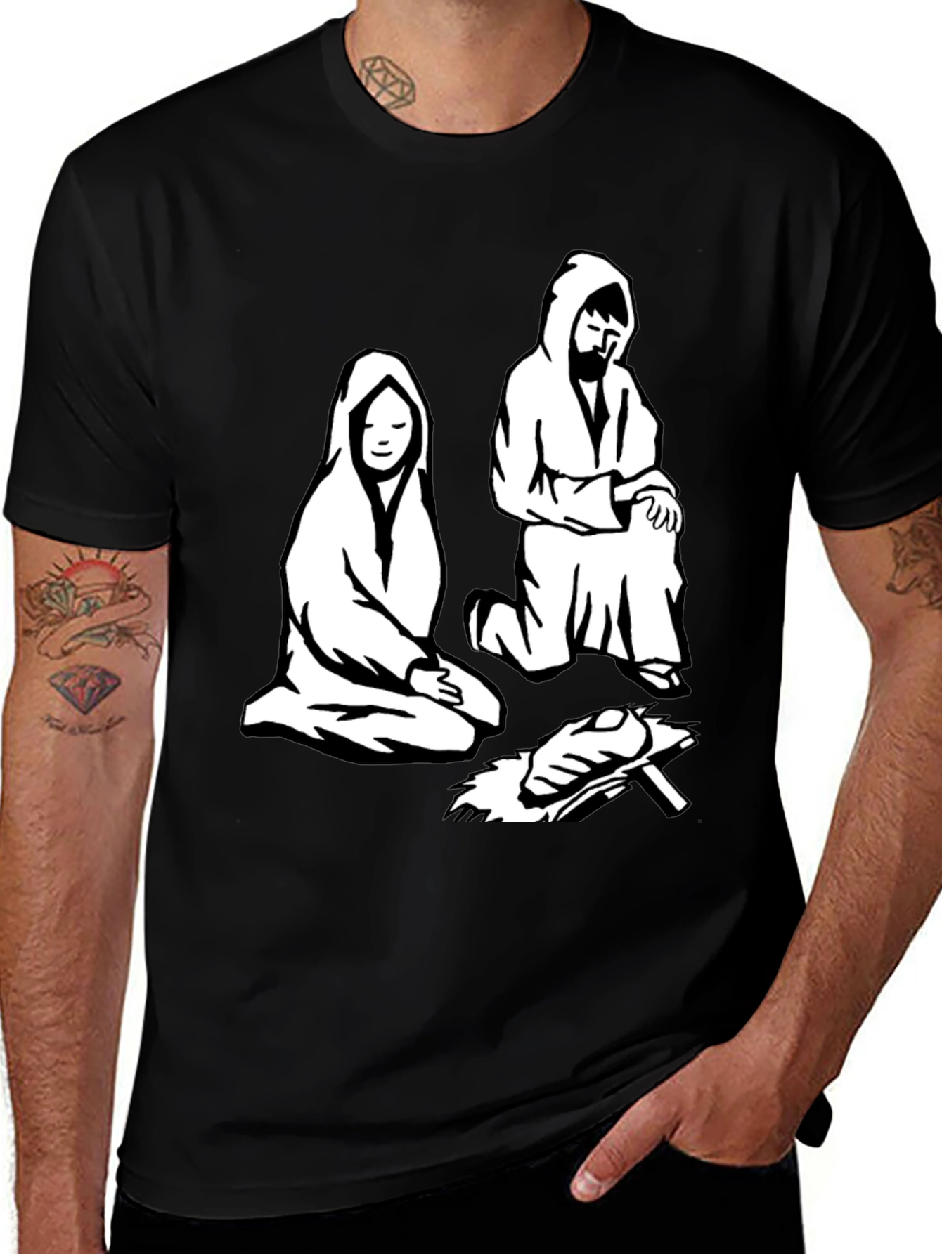 Nativity Scene Graphic Tee - Black Cotton T-Shirt