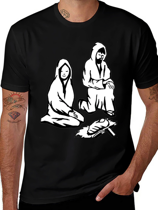 Nativity Scene Graphic Tee - Black Cotton T-Shirt