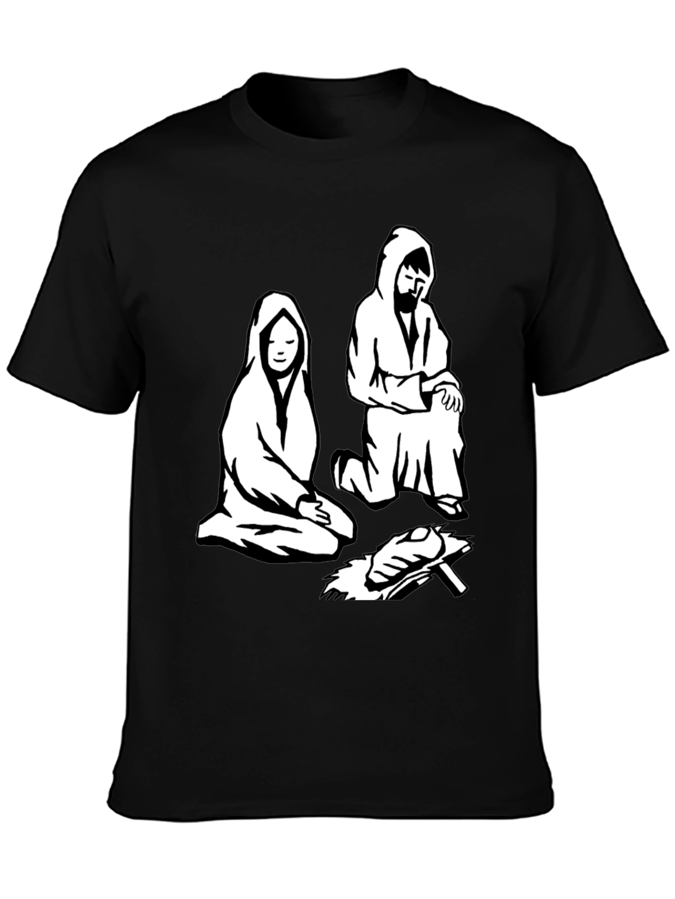 Nativity Scene Graphic Tee - Black Cotton T-Shirt