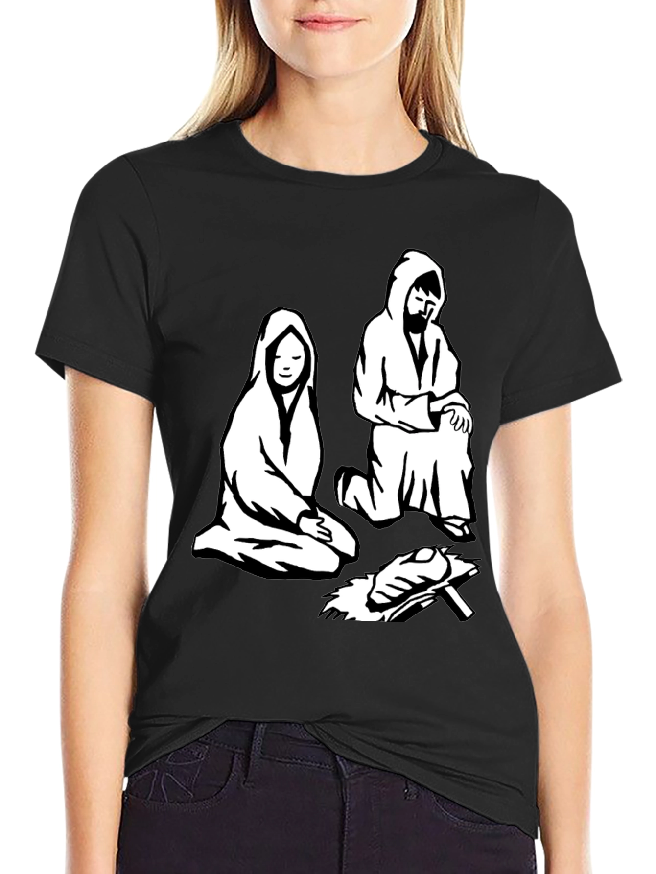 Nativity Scene Graphic Tee - Black Cotton T-Shirt