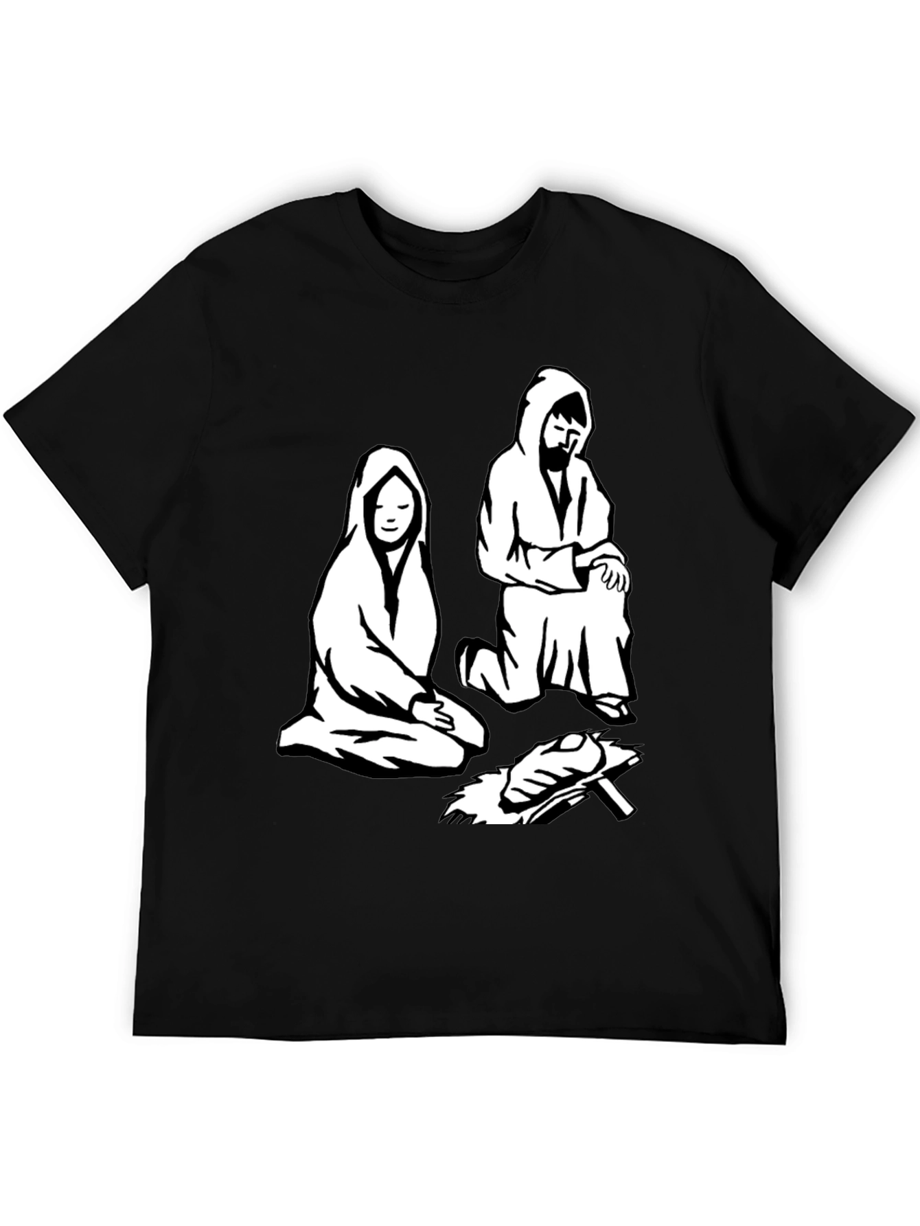 Nativity Scene Graphic Tee - Black Cotton T-Shirt