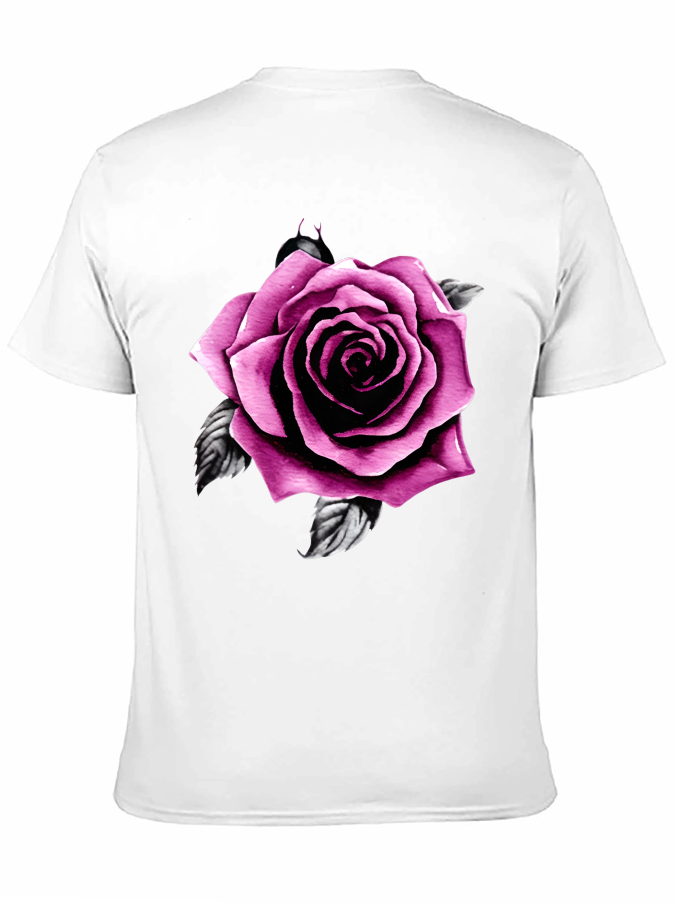Mens Black T-Shirt with Pink Rose Design