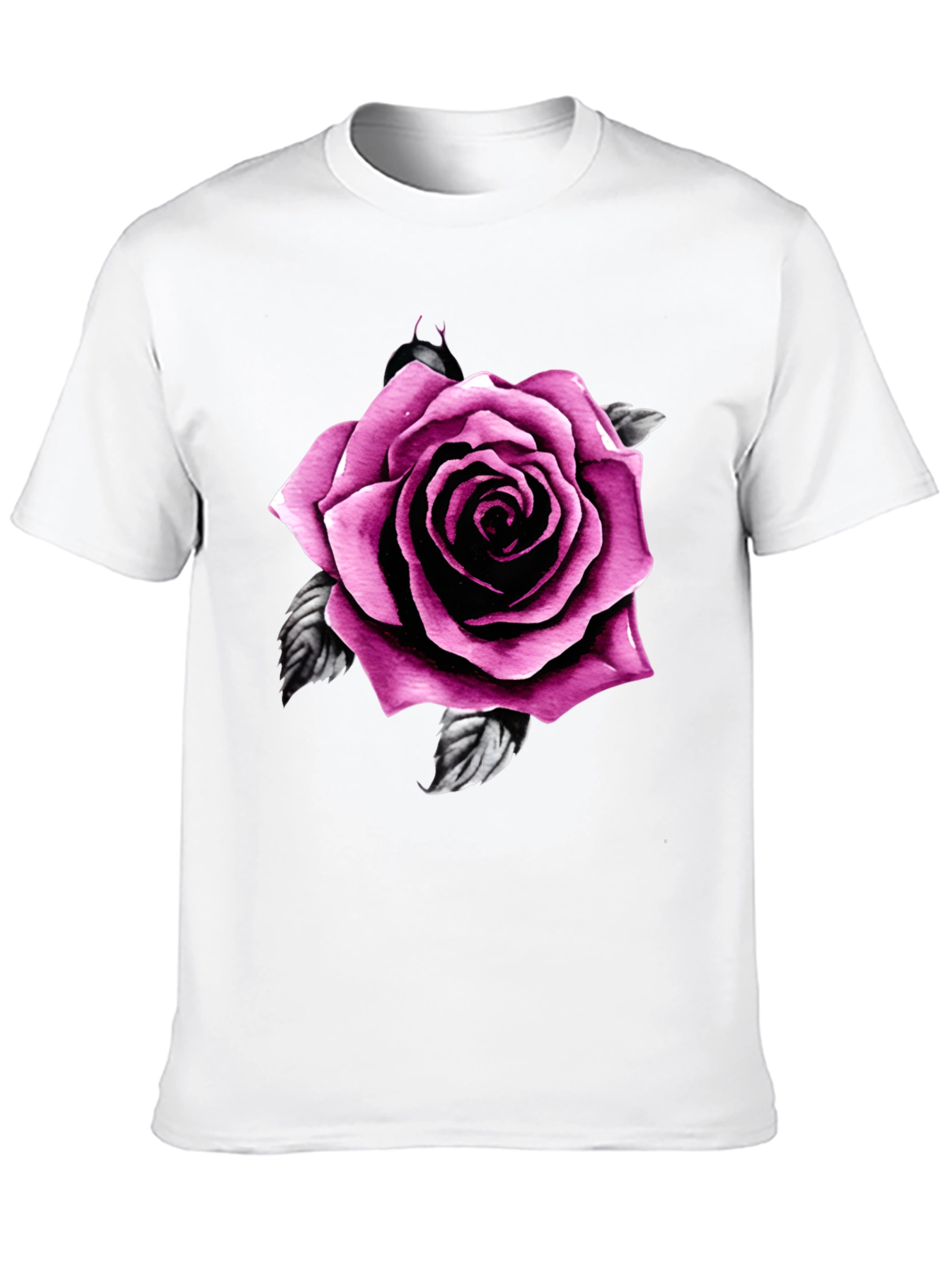 Mens Black T-Shirt with Pink Rose Design