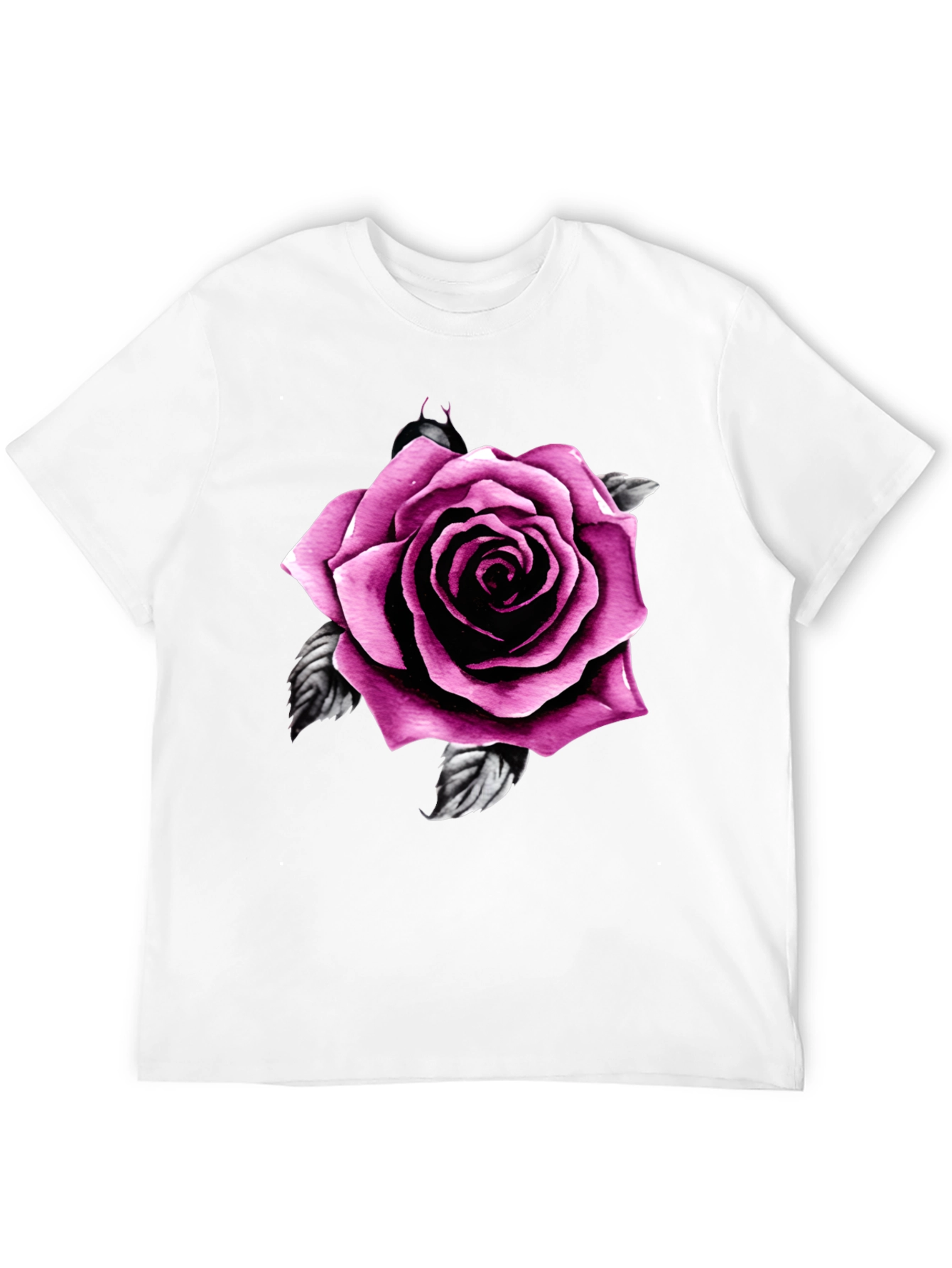 Mens Black T-Shirt with Pink Rose Design