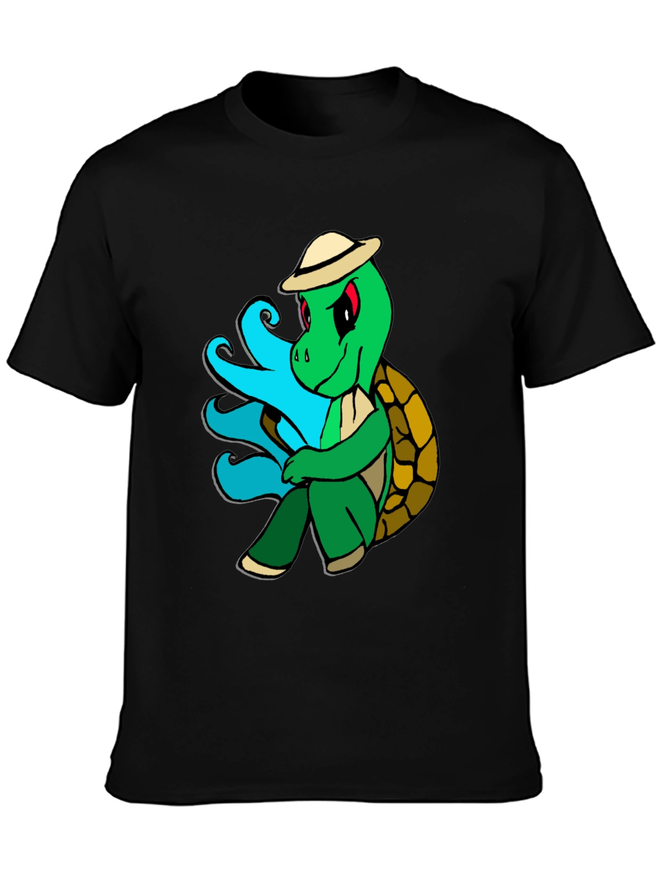 Cartoon Turtle Graphic Tee - Casual Black T-Shirt