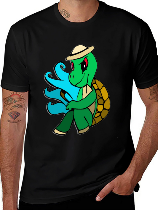Cartoon Turtle Graphic Tee - Casual Black T-Shirt